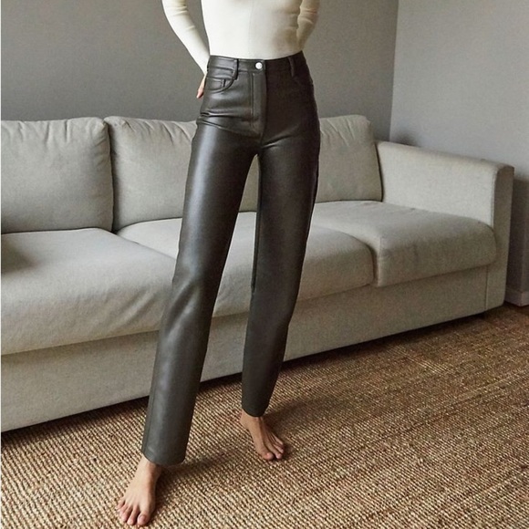 Aritzia Pants - Aritzia Wilfred Melina Pant High waist Straight Leg Gray Faux Leather Size 0